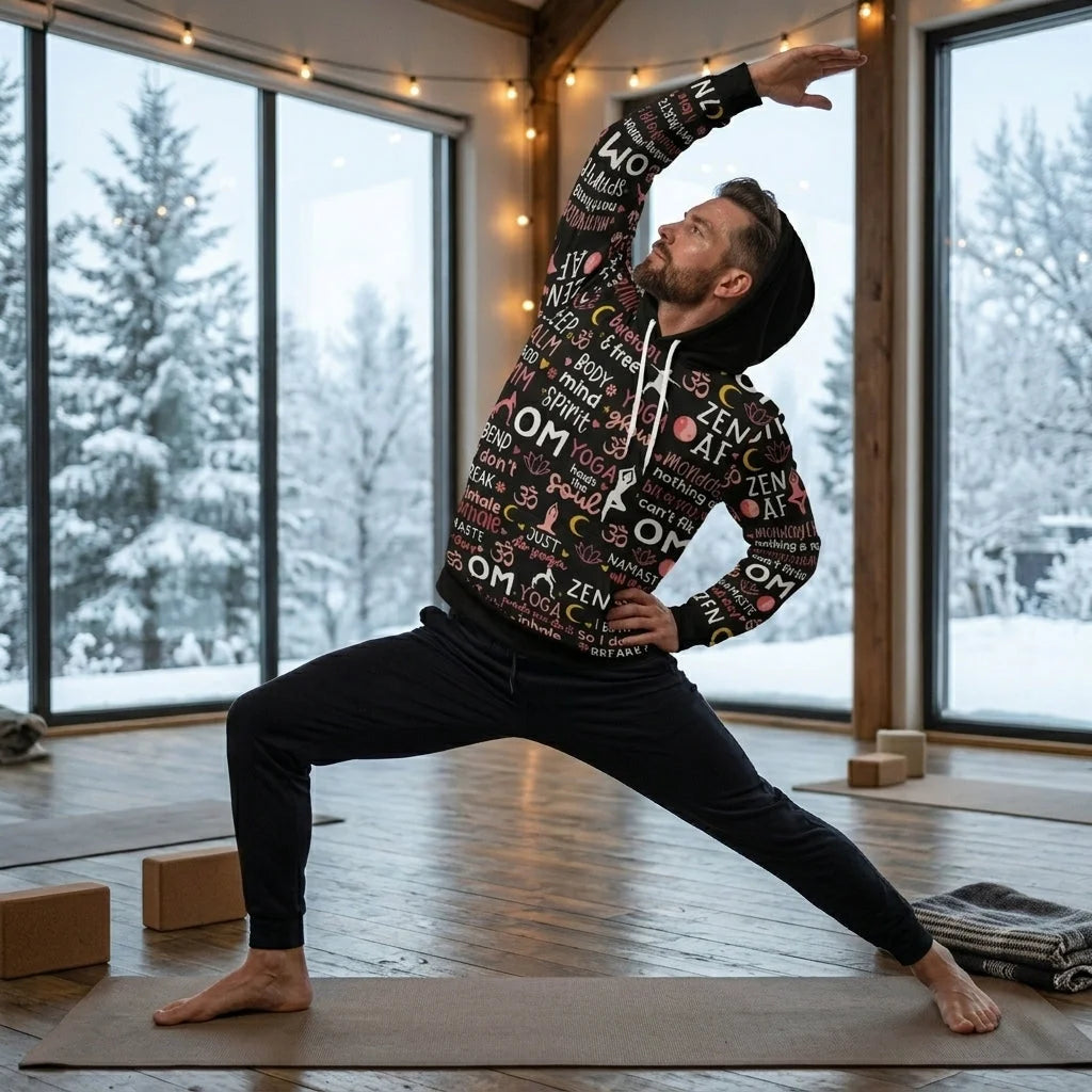 Yoga Hoodie With All Over Mindful Quote Design