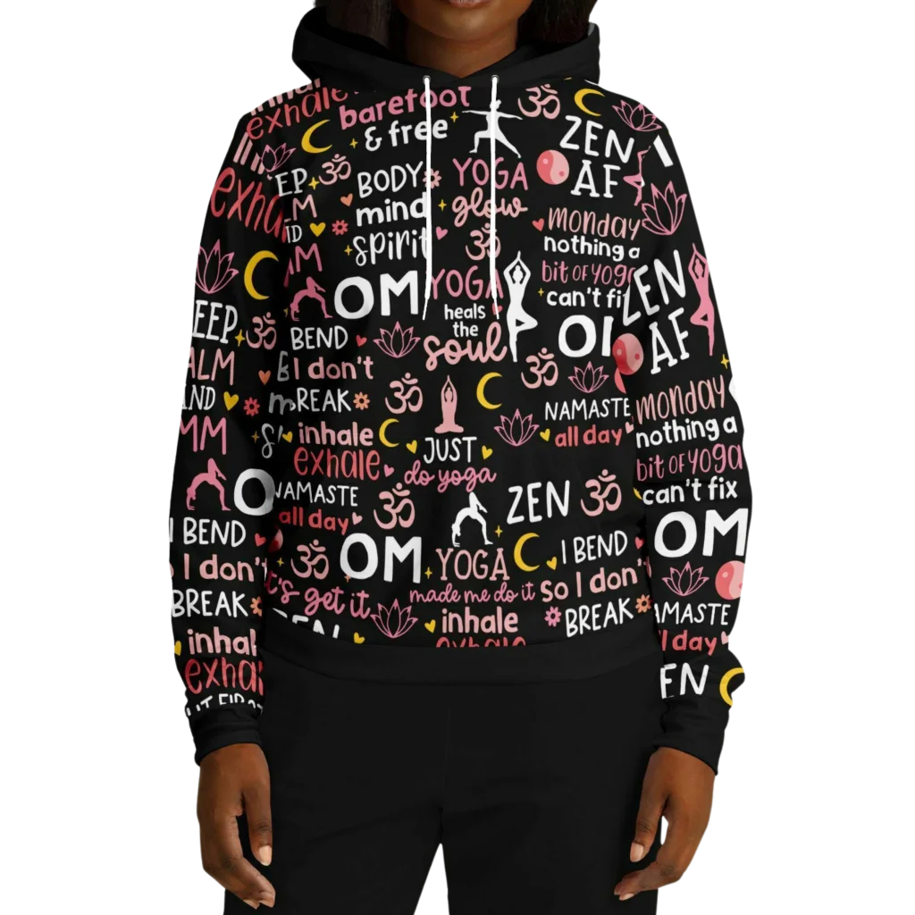 Yoga Hoodie With All Over Mindful Quote Design