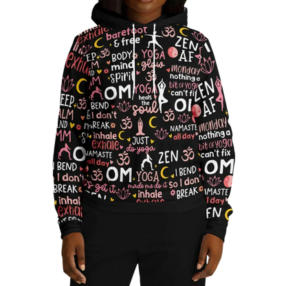 Yoga Hoodie With All Over Mindful Quote Design
