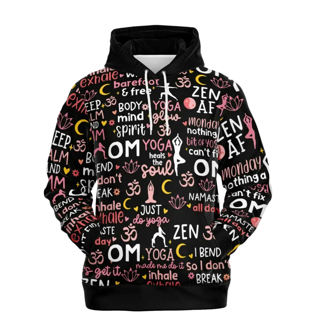 Yoga Hoodie With All Over Mindful Quote Design - XS