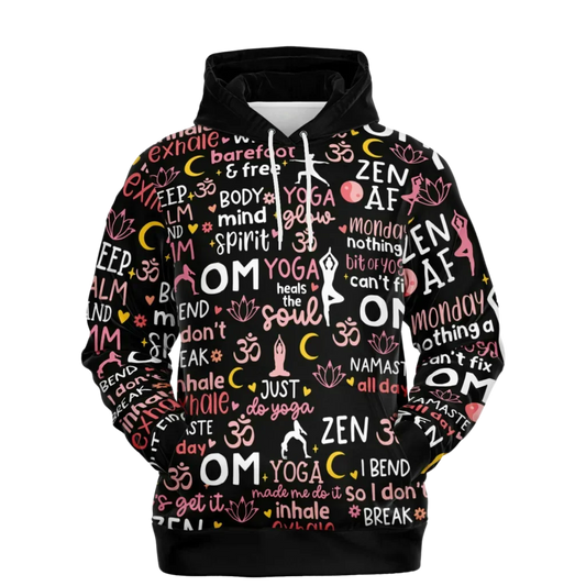 Yoga Hoodie With All Over Mindful Quote Design - XS