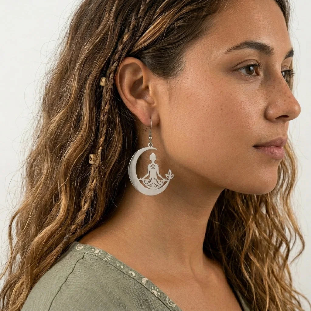 Yoga Moon Womens Boho Earrings In Gold Or Steel