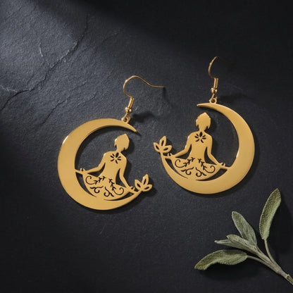Yoga Moon Womens Boho Earrings In Gold Or Steel