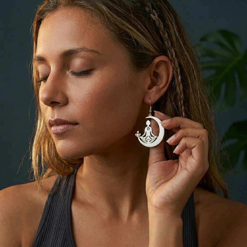 Yoga Moon Womens Boho Earrings In Gold Or Steel