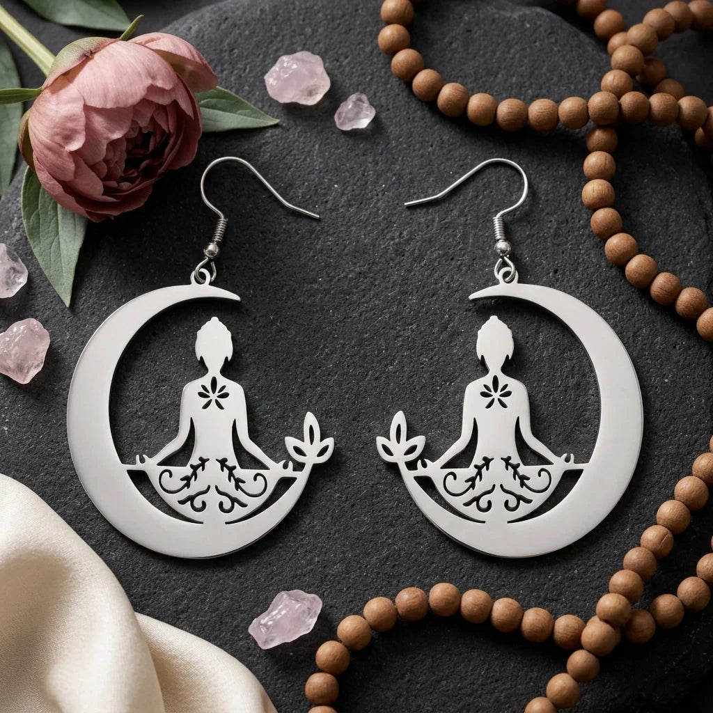 Yoga Moon Womens Boho Earrings In Gold Or Steel