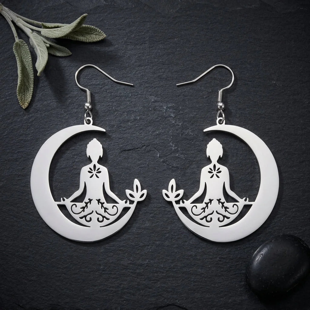 Yoga Moon Womens Boho Earrings In Gold Or Steel