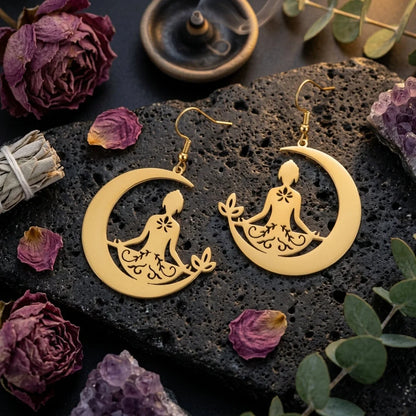 Yoga Moon Womens Boho Earrings In Gold Or Steel