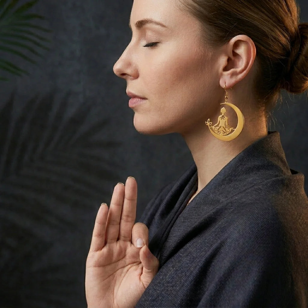 Yoga Moon Womens Boho Earrings In Gold Or Steel