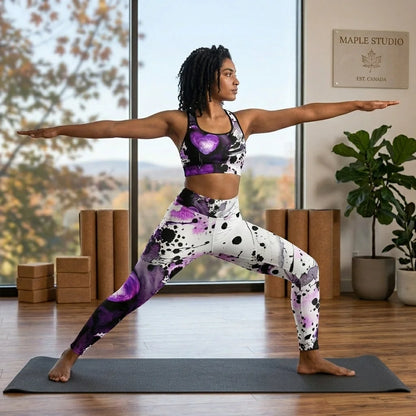 Yoga Outfit Sexy White Purple Heart Set