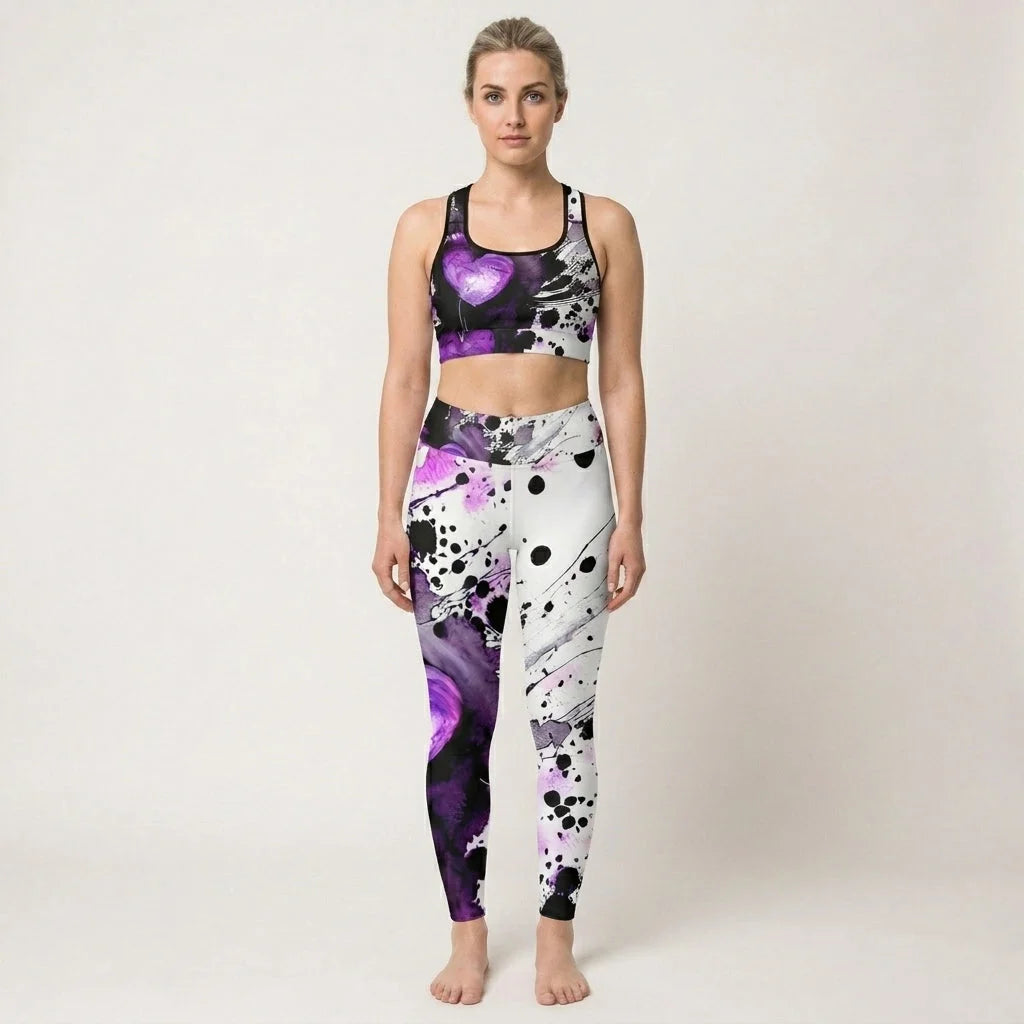 Yoga Outfit Sexy White Purple Heart Set