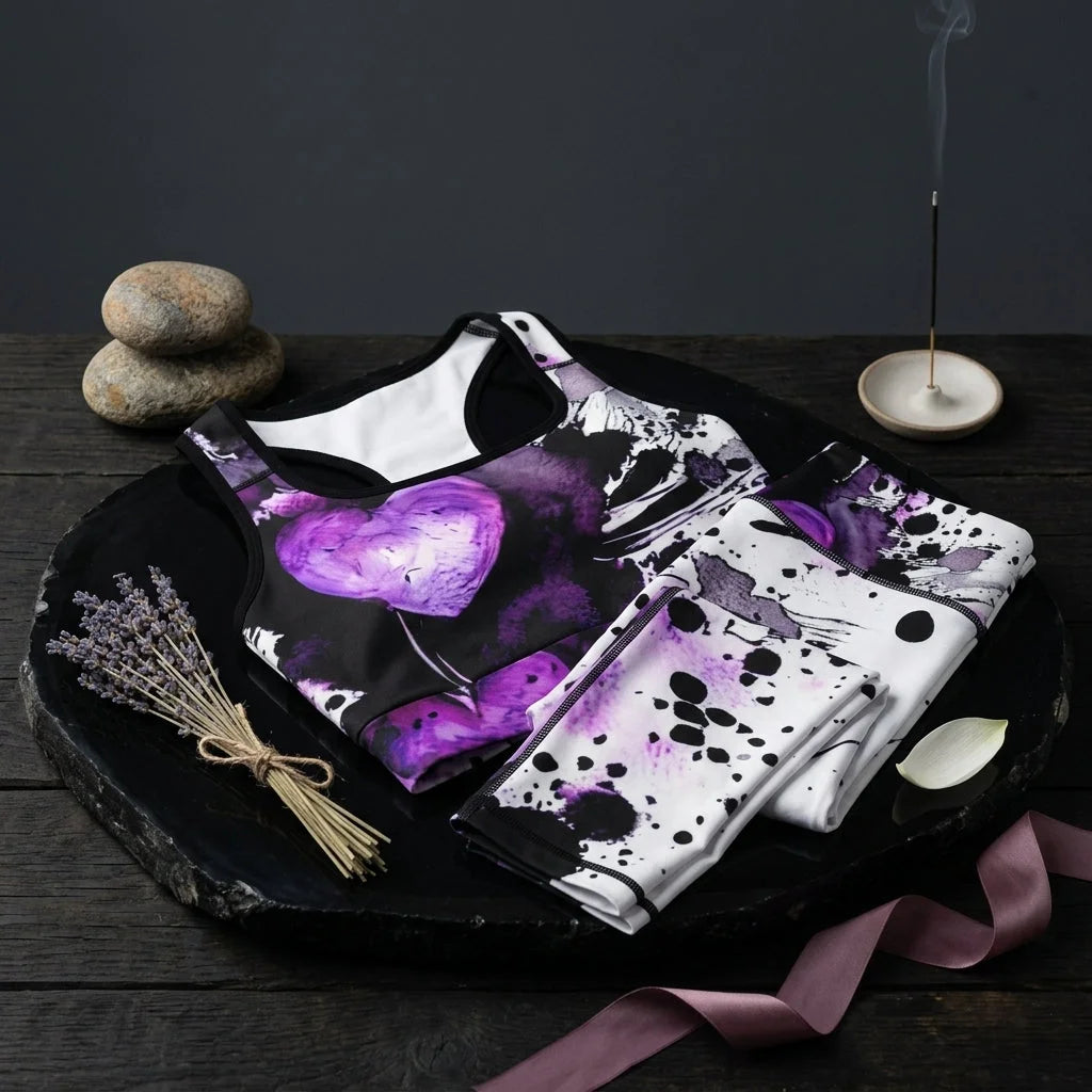 Yoga Outfit Sexy White Purple Heart Set