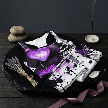 Yoga Outfit Sexy White Purple Heart Set