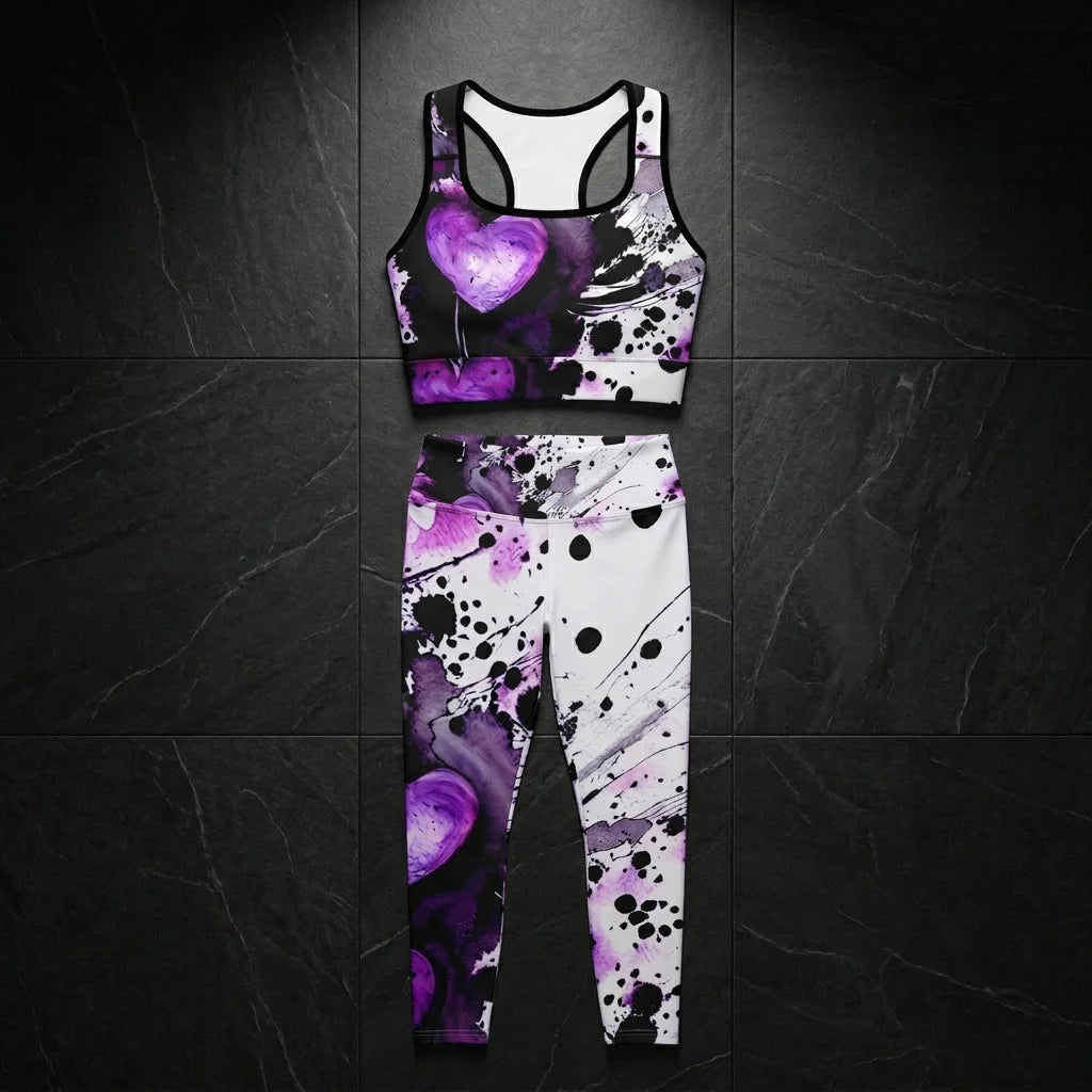 Yoga Outfit Sexy White Purple Heart Set