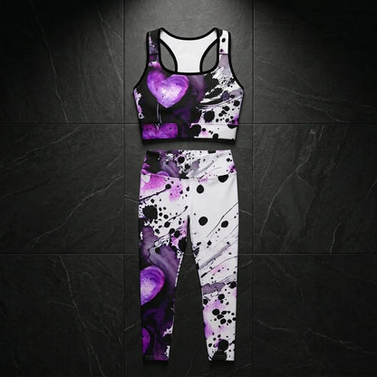 Yoga Outfit Sexy White Purple Heart Set