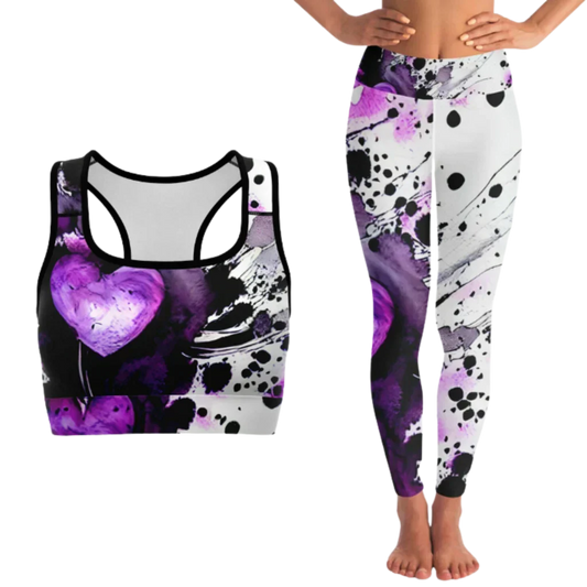 Yoga Outfit Sexy White Purple Heart Set - XS / XS