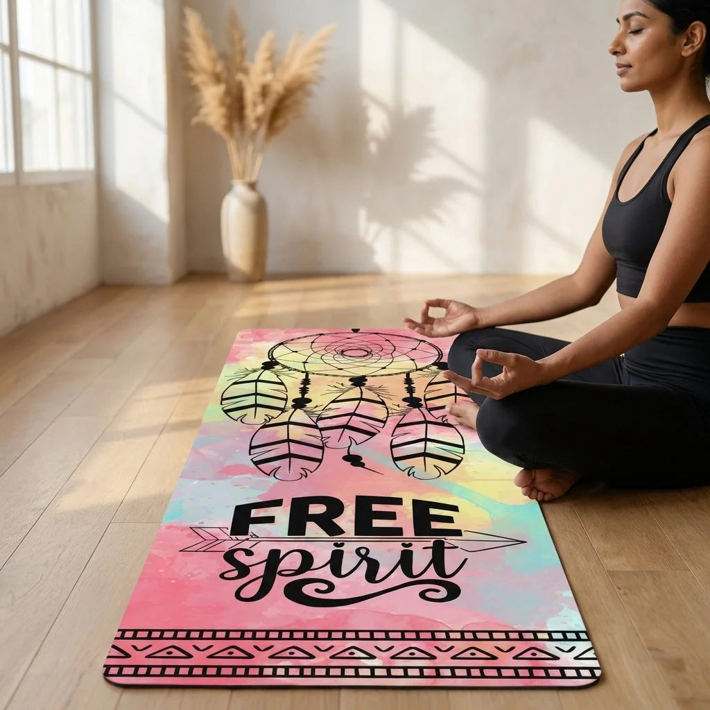 Yoga Pilates Mat With Dream Catcher Print - 24x68