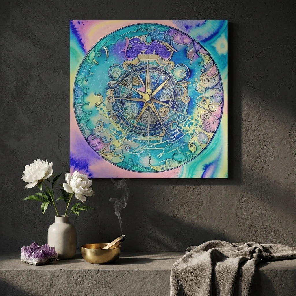 Yoga Wall Decor Featuring Astrology Wheel Art