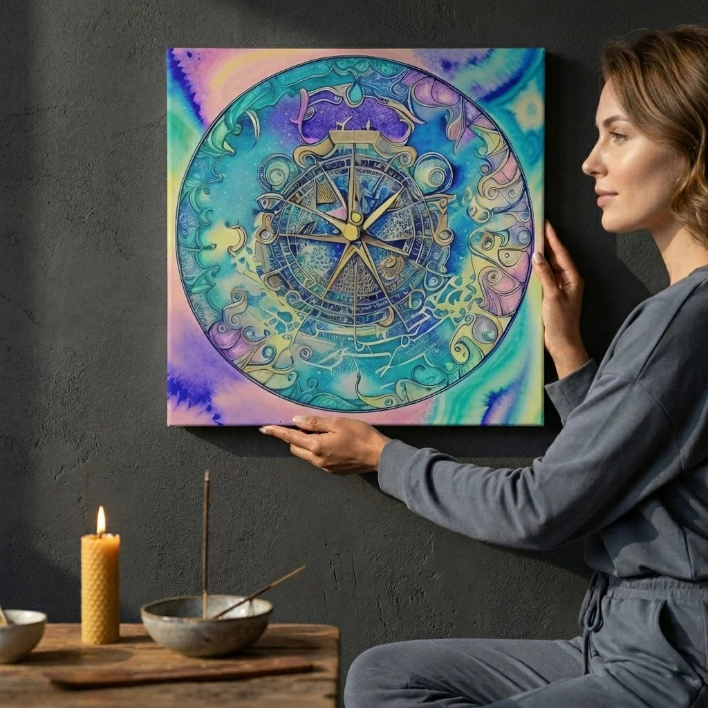 Yoga Wall Decor Featuring Astrology Wheel Art